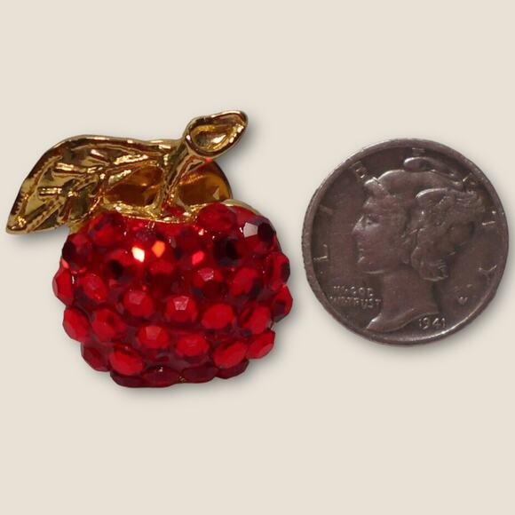 Vintage Suzanne Bjontegard Pave Crystal Apple Pin Brooch New w/Tags - Picture 3 of 5